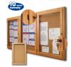 Solid oak wood framed cork boards are enclosed by tempered safety glass with tumbler pin locks. The large perimeter inside of the frame lets you display multiple document simultaneously. 