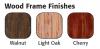 Dry erase board frame finish color swatches, Walnut, Light oak, and Cherry..